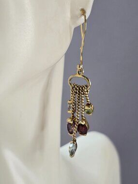 Womens Sterling Silver Gold Tone Modernist Multi Stone Earrings 6.4g E6786